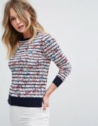 Oasis Floral And Stripe Knited Sweater - Blue