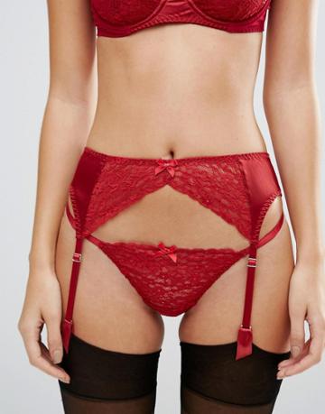 Reign By Coco De Mer Dynasty Suspender Belt - Red