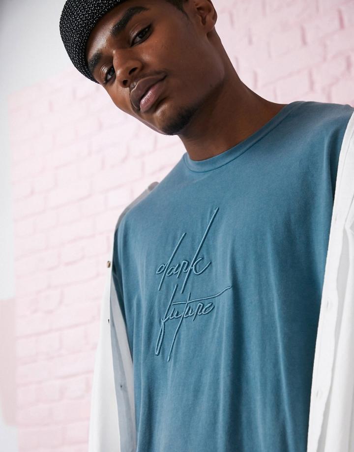 Asos Design Oversized Heavyweight T-shirt With Dark Future Embroidery In Teal-green