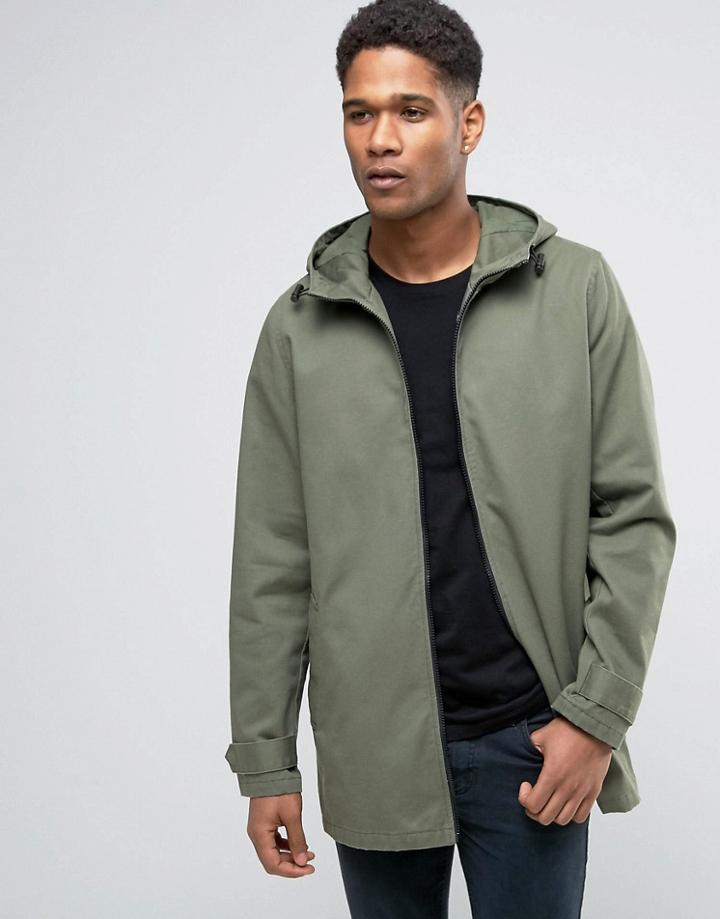 Asos Lightweight Parka Jacket In Khaki - Green
