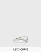 Asos Design Curve Thumb Ring In V Shape With Crystal In Silver Tone