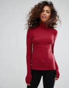 Esprit Striped Roll Neck Top - Red