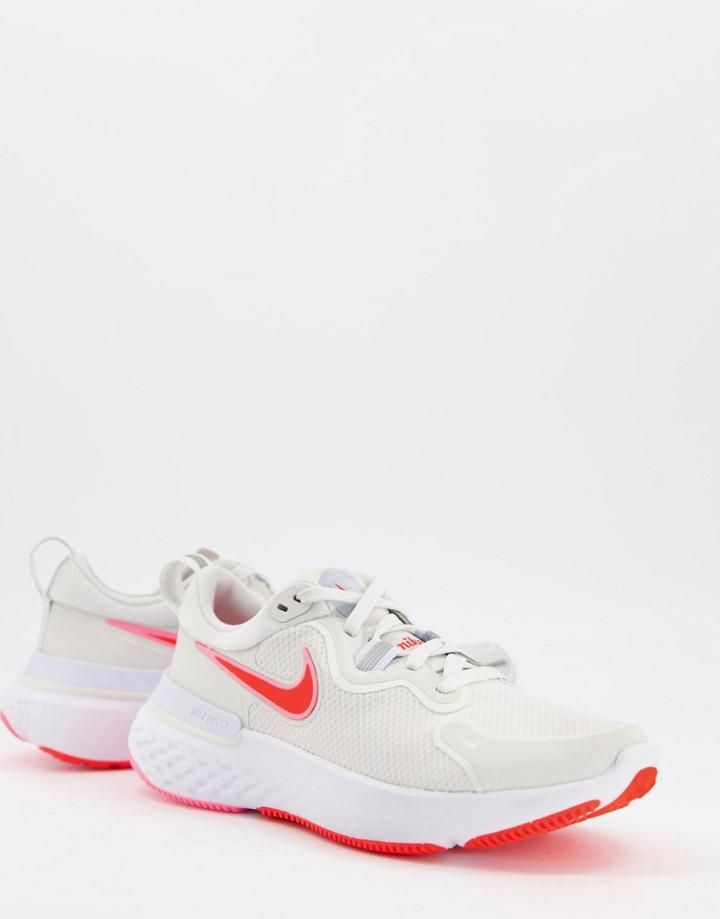 Nike Running React Miler Sneakers In White With Neon Branding