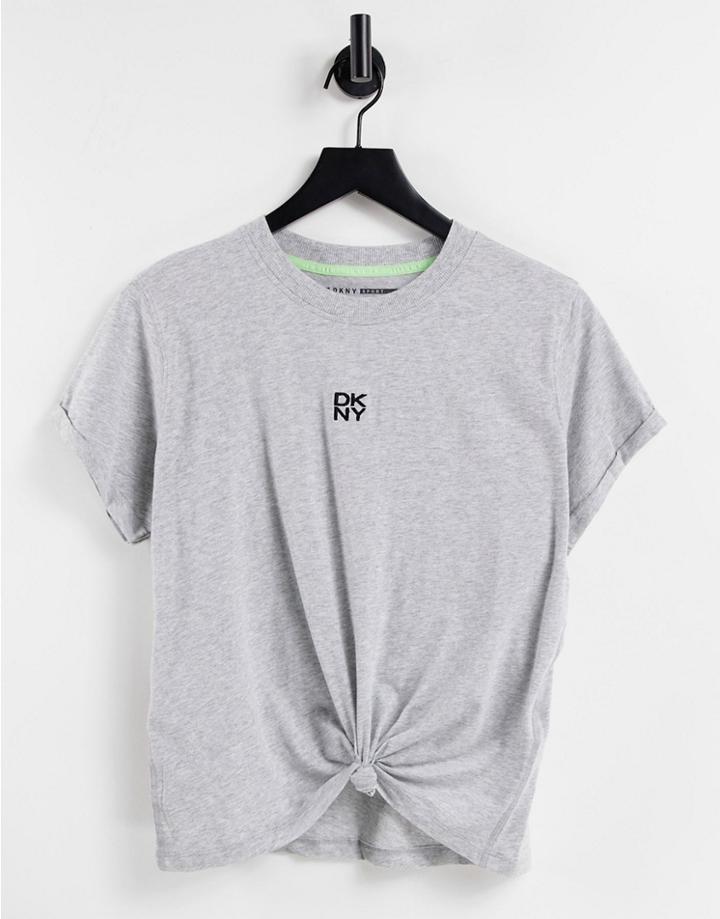 Dkny Tie Front Top In Gray-grey