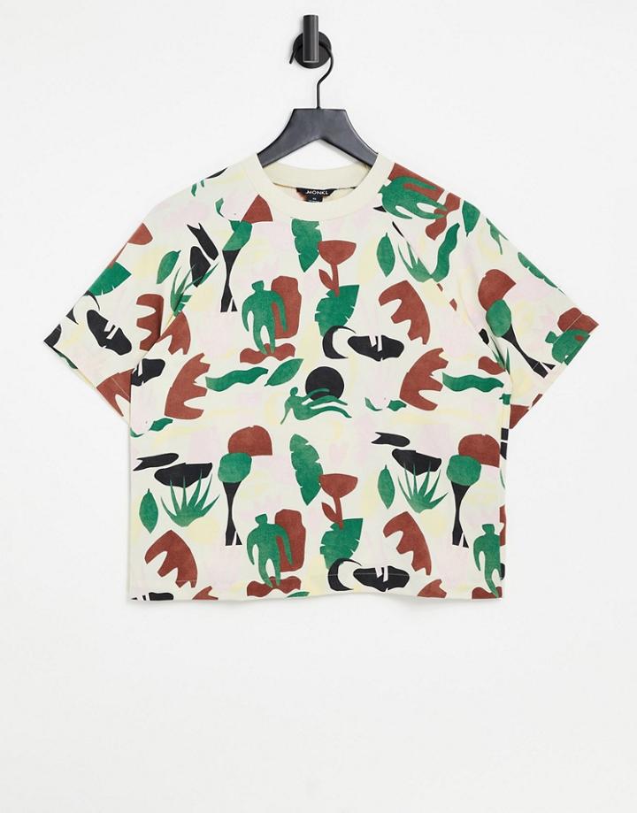 Monki Hilda Recycled Woven T-shirt In Abstract Print-multi