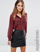 Asos Petite Sheer Blouse With Satin Pockets - Purple
