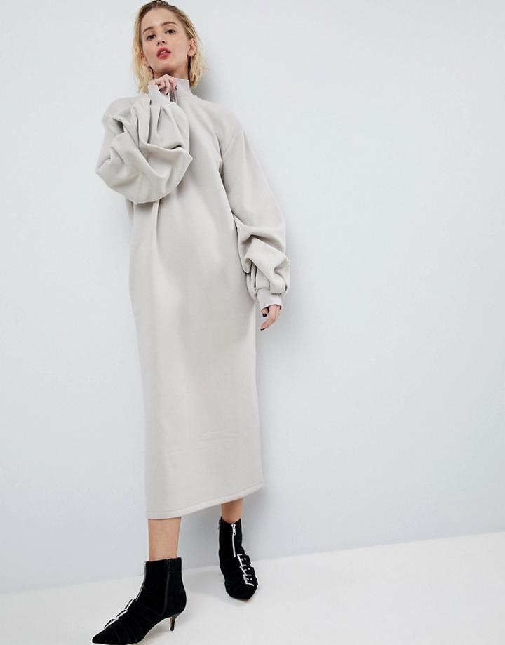 Asos White Oversized Sweat Dress With Tuck Sleeves - Multi