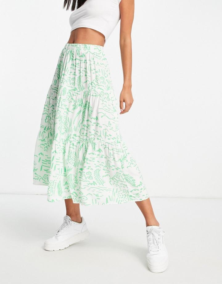 Monki June Ecovero Coordinating Skirt In Summer Print In Green