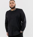 Asos Design Plus Stretch Slim Fit Poplin Shirt With Rib Grandad Collar-black