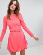 Asos Design Mini Shift Dress With Bubble Hem And Wrap Belt - Pink