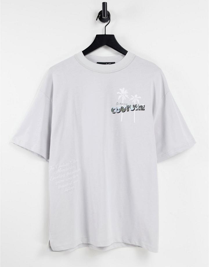 The Couture Club Oversized T-shirt In Gray With Postcard Print-grey