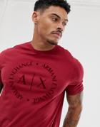 Armani Exchange Text Circle Logo T-shirt In Burgundy - Red