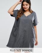 Alice & You Denim Shift Dress With Frayed Hem - Gray