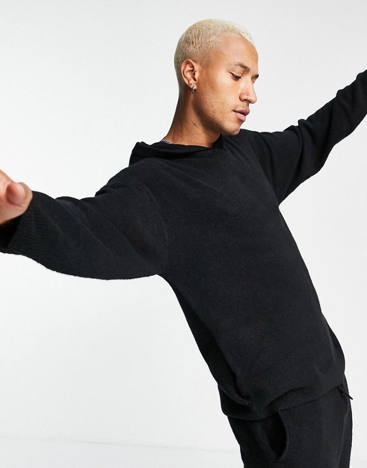 Topman Oversize Knitted Hoodie In Black