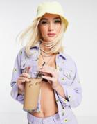 Miss Selfridge Sunflower Embroidered Denim Jacket In Lilac-purple