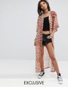 Rokoko Maxi Chiffon Kimono In Leopard Print - Brown