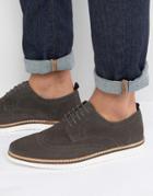 Asos Brogue Shoes In Gray Suede With Wedge Sole - Gray