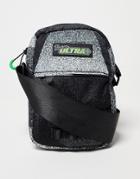 Asos Design Cross Body Bag In Black All Over Print With Rubber Patch-multi
