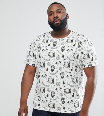 Brave Soul Plus All Over Beard Print T-shirt - Green