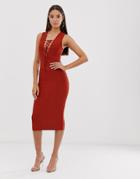 The Girlcode Bandage Dress With Tie Detail In Rust-brown