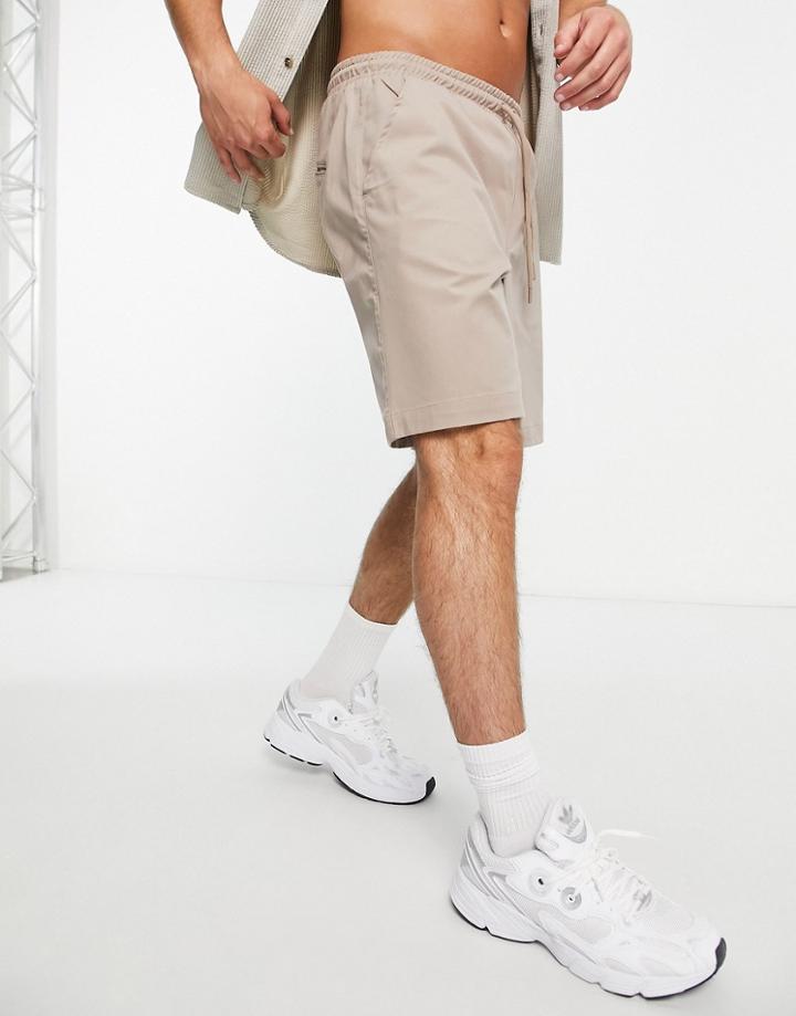 River Island Studio Twill Pull-on Shorts In Beige-neutral