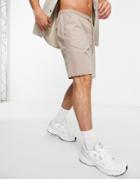 River Island Studio Twill Pull-on Shorts In Beige-neutral