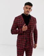 Asos Design Super Skinny Suit Jacket In Red Plaid Check