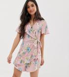 Sisters Of The Tribe Wrap Romper In Flroal - Pink