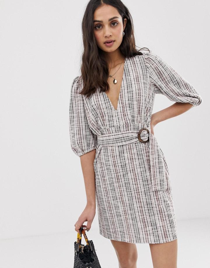 Asos Design Jersey Boucle Mini Dress With Belt-multi