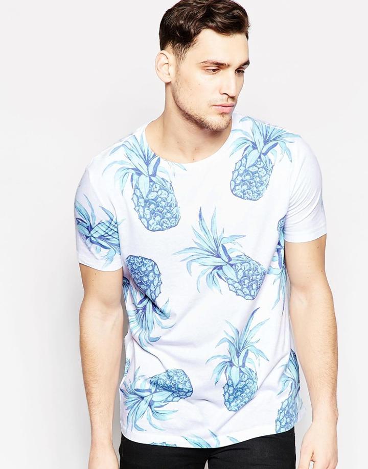 Asos T-shirt With All Over Tropical Floral Print In Relaxed Fit