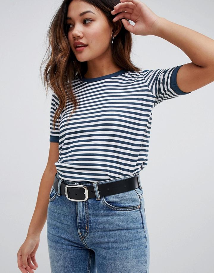 Brave Soul Buirkin Stripe Ringer T Shirt - Navy