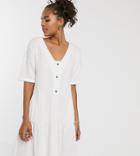 Asos Design Tall Textured Button Through Smock Dress With Tiered Skirt - White