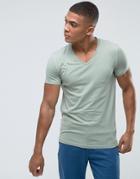 Asos Muscle T-shirt With V Neck In Green - Green