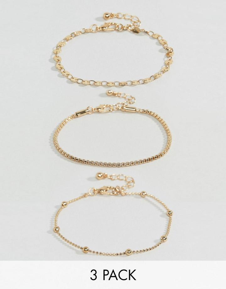 Asos Pack Of 3 Disc And Ball Chain Bracelets - Gold