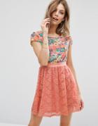 Madam Rage Floral Print And Crochet Dress - Pink