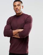 Asos Muscle Long Sleeve T-shirt With Turtleneck And Logo In Oxblood - Oxblood