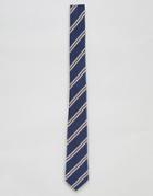 Asos Design Slim Tie In Stripe - Navy