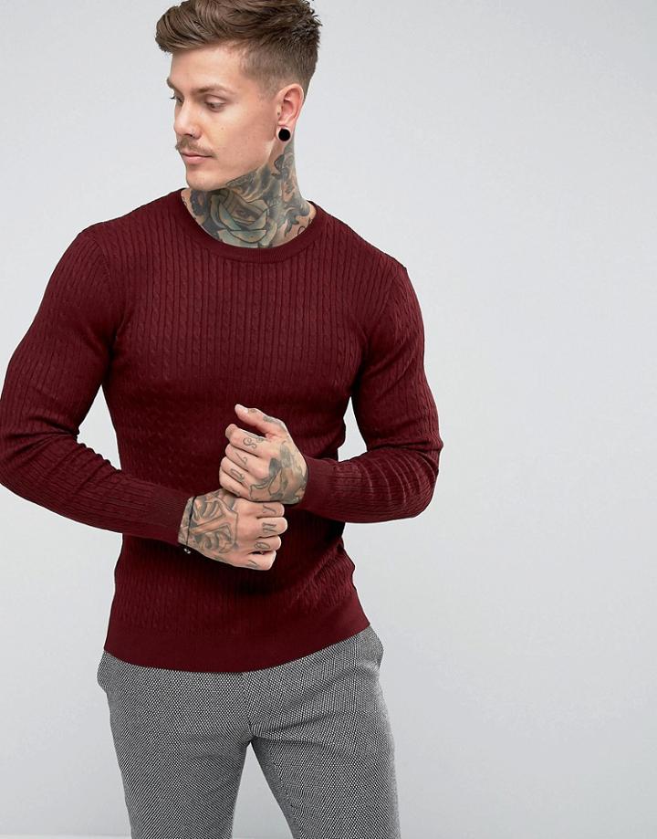 Gianni Feraud Premium Cable Crew Neck Sweater - Red