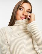 Asos Design High Neck Sweater With Contrast Rib In Camel-neutral