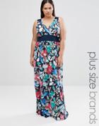 Club L Plus Maxi Dress With Wrap Front In Floral Print - Navy Floral