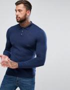 Asos Knitted Muscle Fit Polo In Navy - Navy