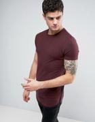 Asos Longline Muscle T-shirt With Bound Side Seam And Curved Hem - Red