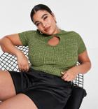 Asos Design Curve Fitted Space Dye Top With Keyhole In Green