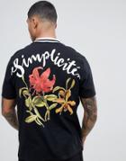 Asos Design Relaxed T-shirt With Simplicit French Text Floral Back Print And Tipped Rib - Black