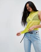 Asos Tank With High Neck In Mesh - Yellow