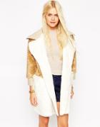Asos Coat In Patchwork Faux Fur & Faux Shearling - Multi