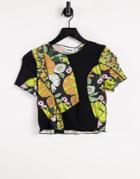 Weekday Sierra Crop Seam Detail T-shirt In Retro Floral Print-multi
