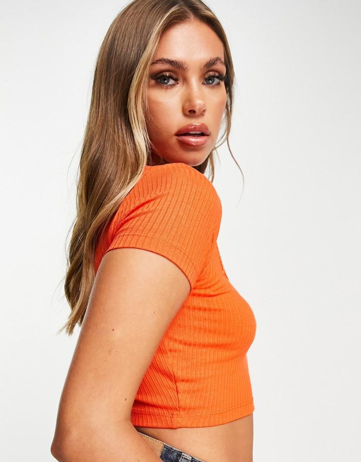 Asos Design Square Neck Top In Rib In Red