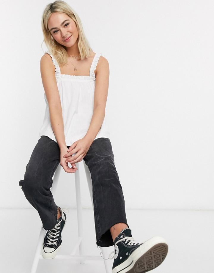 Asos Design Square Neck Ruffle Sun Top In Cotton In White