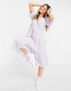 Monki Sandy Recycled Midi Wrap Dress In Lilac Floral Print-purple